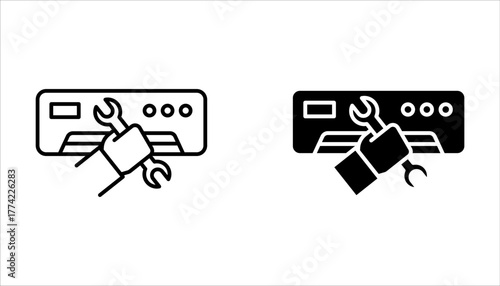 Ac installation linear icon set. Air conditioner. Climate control on white background