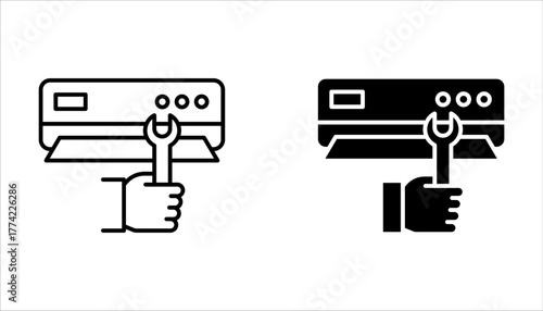 Ac installation linear icon set. Air conditioner. Climate control on white background