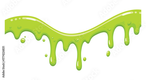 Vibrant green dripping slime illustration, a gooey wavy graphic element for playful, spooky, or scientific designs