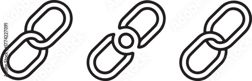 Hyperlink Chain Link and Broken Connection Outline Vector Icon Set