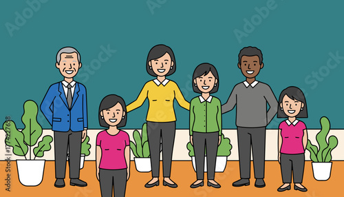 Diverse team smiling together in an office setting Professional collaboration community and support