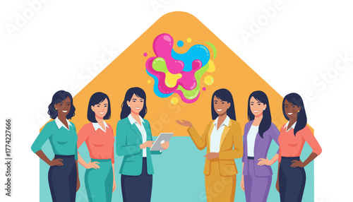 Diverse team of professional women collaborating on creative business ideas Vector illustration for innovation