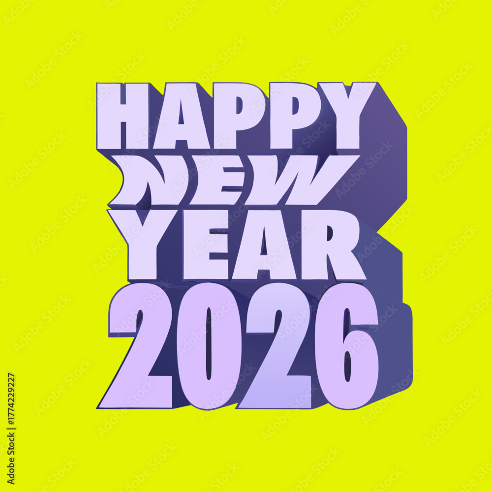 Obraz premium Happy New Year 2026 purple 3d text yellow background