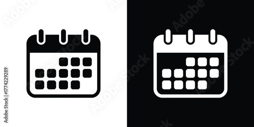 Black and white calendar icon with various dates shown in a transparent style