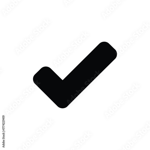Black Check Mark Icon Isolated on White Background. Simple Tick Design Element