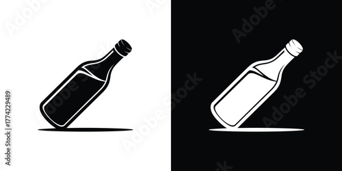 Bottle Silhouette Isolated On Split Black and White Background Layout Design