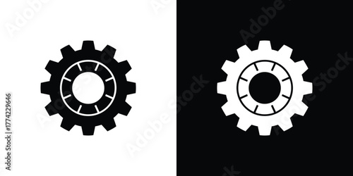 Gear Icon, Cogwheel Silhouette, Mechanical Element, Engineering Symbol, Black and White