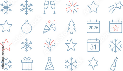 Icons of new year and winter celebration symbols