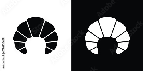 Two Toned Croissant Silhouette, Crescent Shaped Pastry Icon, Sweet Roll