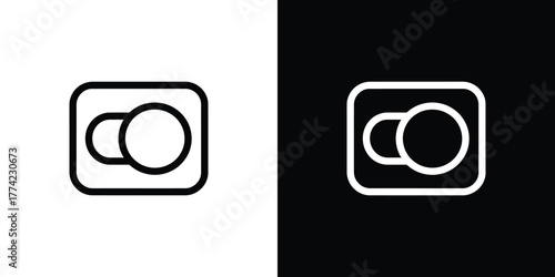 Camera Symbol Icon with Rounded Square in Black and White on Contrasting Backgrounds