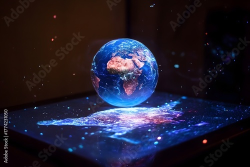 Glowing blue planet Earth floating in space