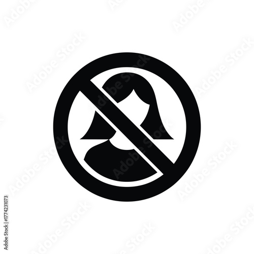 No Women Allowed Symbol Black Icon Silhouette on White Background Sign Circle Forbidden