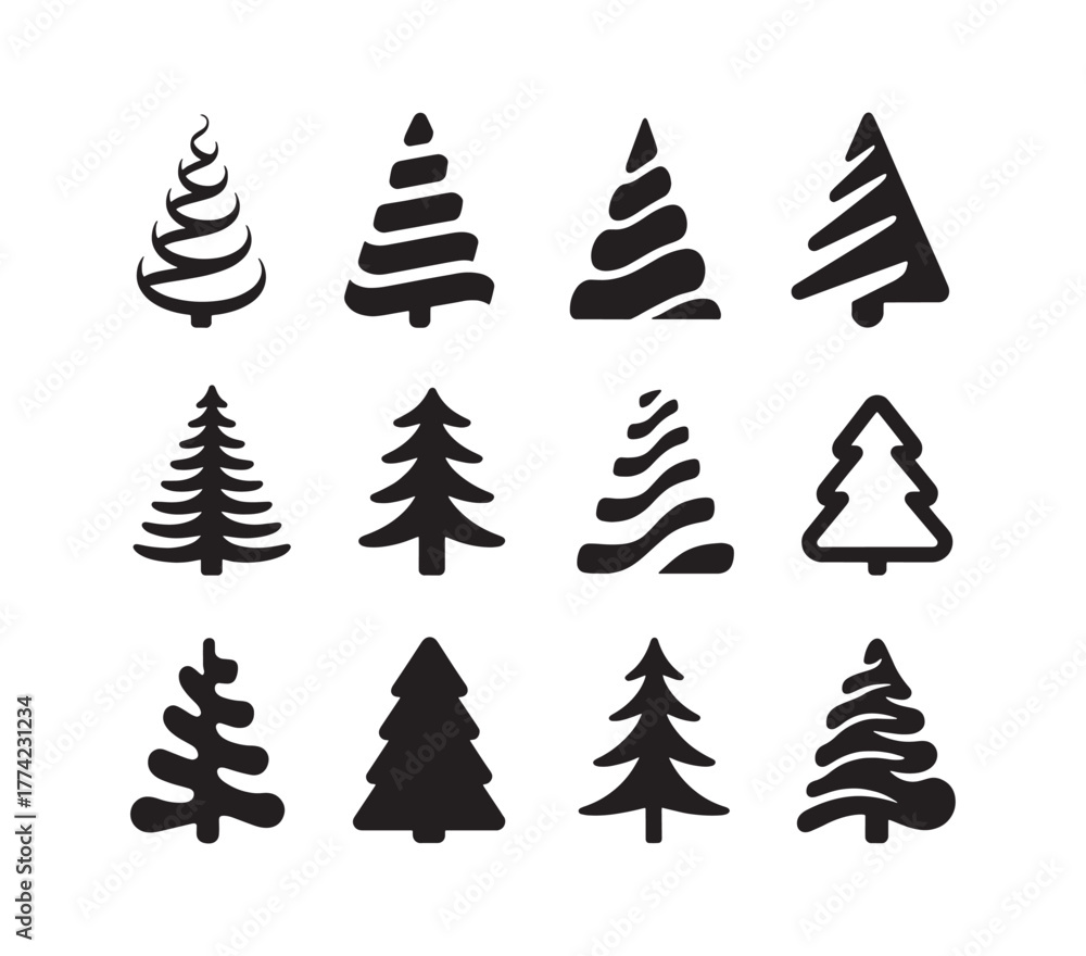 Fototapeta premium Collection of Stylized Christmas Tree Silhouettes
