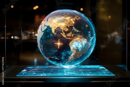 Glowing Earth Hologram Showcasing Global Technology and Innovation