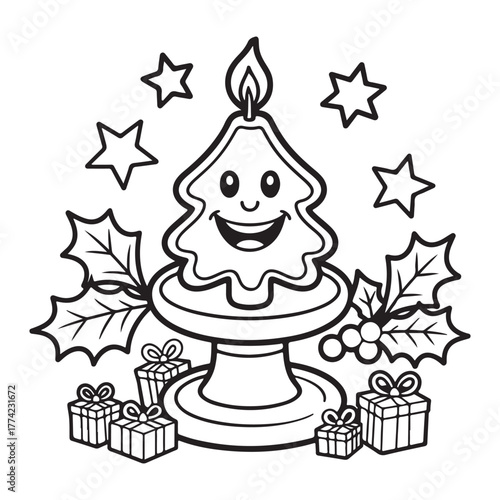 cute candle with holly bold & easy cute christmas coloring page, Whimsical Gingerbread House Coloring Pages for Kids & Adults, Christmas Coloring Pages, bold & easy cozy winter coloring book pages, 