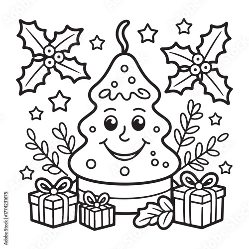 cute candle with holly bold & easy cute christmas coloring page, Whimsical Gingerbread House Coloring Pages for Kids & Adults, Christmas Coloring Pages, bold & easy cozy winter coloring book pages, 
