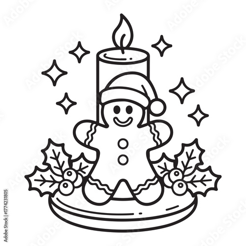 cute candle with holly bold & easy cute christmas coloring page, Whimsical Gingerbread House Coloring Pages for Kids & Adults, Christmas Coloring Pages, bold & easy cozy winter coloring book pages, 