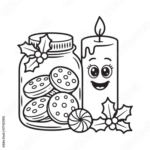 cute candle with holly bold & easy cute christmas coloring page, Whimsical Gingerbread House Coloring Pages for Kids & Adults, Christmas Coloring Pages, bold & easy cozy winter coloring book pages, 