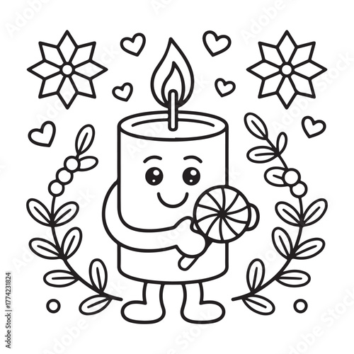 cute candle with holly bold & easy cute christmas coloring page, Whimsical Gingerbread House Coloring Pages for Kids & Adults, Christmas Coloring Pages, bold & easy cozy winter coloring book pages, 