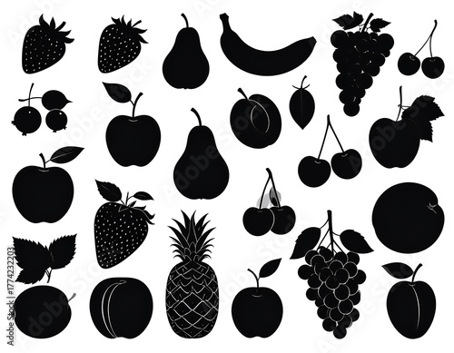 Black Silhouette Fruits and Vegetables.