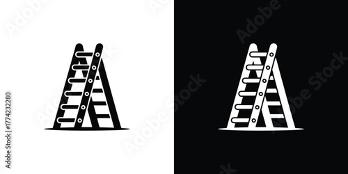 Black Stepladder Icon with Transparent Background, Household Tool, Flat Style Symbol