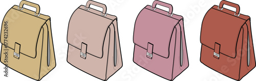 A collection of four stylized briefcases in varying shades of tan, pink, and red, presented side by side for comparison