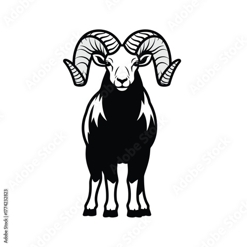 Majestic ram illustration, showcasing powerful horns and sturdy stance.