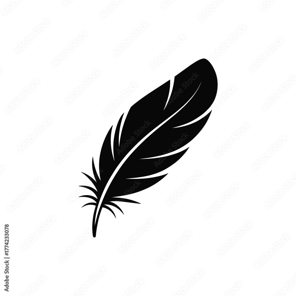 Obraz premium Isolated Fluffy Black Feather Symbol Floating on Transparent Background Icon Design