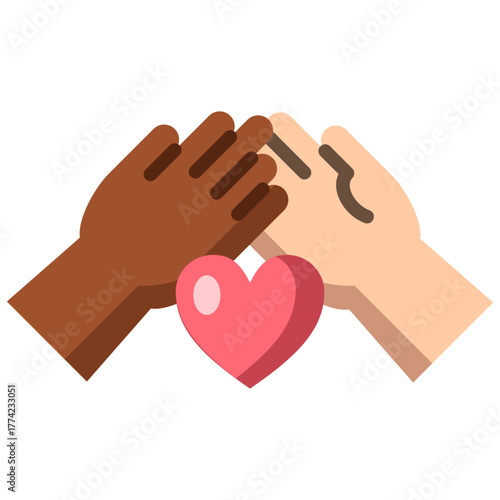 Unite Flat Icon – Flat Design Hands with Heart Representing Unity, Love, and Diversity Concept for Community and Support