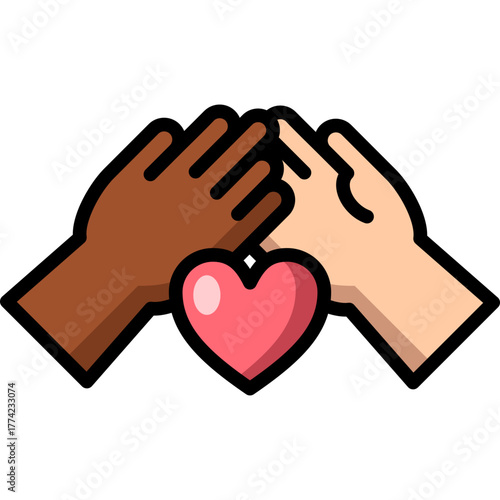 Unite Lineal Color Icon – Colorful Hands and Heart Symbol Representing Diversity, Inclusion, and Human Connection