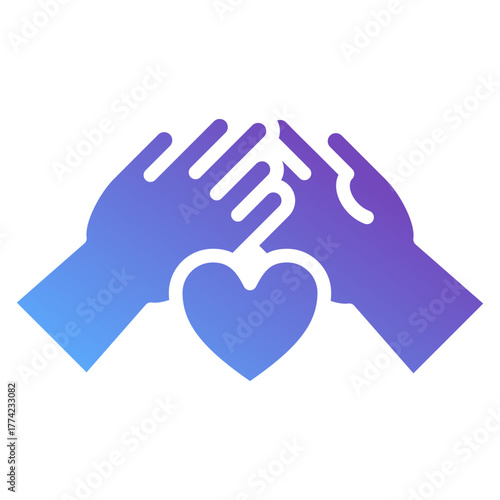 Unite Gradient Agalyph Icon – Modern Color Blend Icon Showing Hands with Heart for Unity, Connection, and Compassion