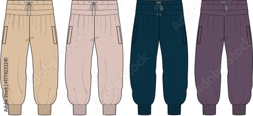 Collection of Four Comfortable Sweatpants in Different Colors for Casual Wear and Loungewear