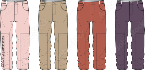 Set of Fashionable Pants in Different Colors Wardrobe Essentials