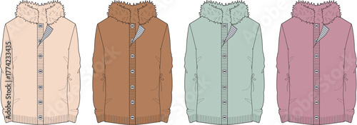 Cozy Cardigan Collection Four Colorful Knitwear Choices with Hoods