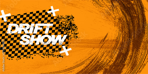 Vector art illustration of an orange taxi car in the city with a taxi sign, and a separate grunge silhouette design element of a taxi sign on the beach for a summer banner pattern