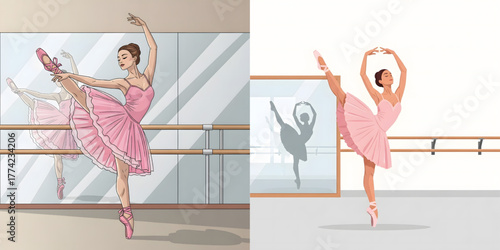 Vector image of a ballet dancer in a tutu and ballet shoes, performing an elegant pose