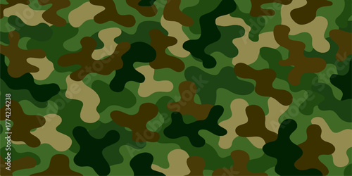 A seamless military camouflage pattern background of green and brown texture for army uniform textile