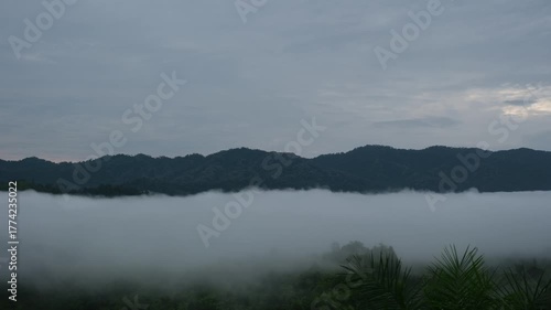 Mountains peak and sky with the sea of clouds before sunrise