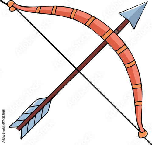 Illustration of a bow and arrow, with the arrow positioned as if ready to be shot.