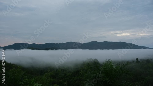 Mountains peak and sky with the sea of clouds before sunrise