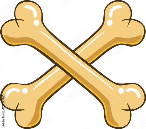 Two cartoonish bones are crossed, creating an X shape, on a white background.