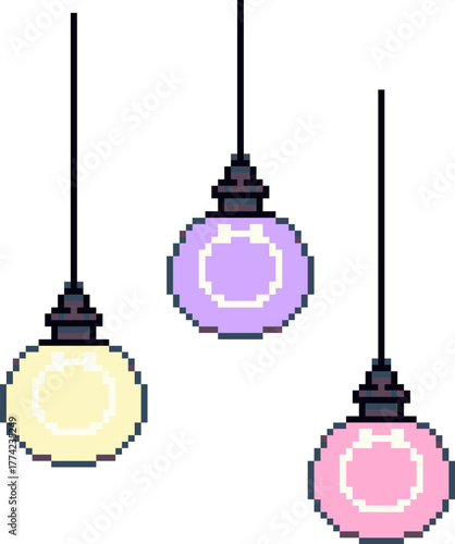 pixel illustration of hanging pastel light bulbs