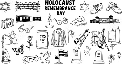 Holocaust Remembrance Day: A Symbolic Line Art Illustration of Historical Tragedy and Loss