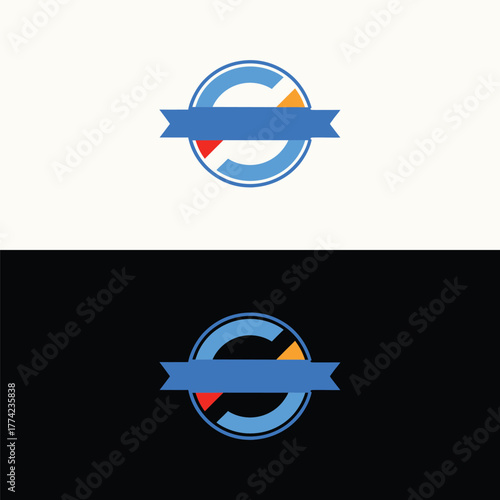 Elegant blue circle logo design with a banner, ideal for brands seeking a classic and trustworthy image, perfect for finance, education, or community organizations isolated on white background