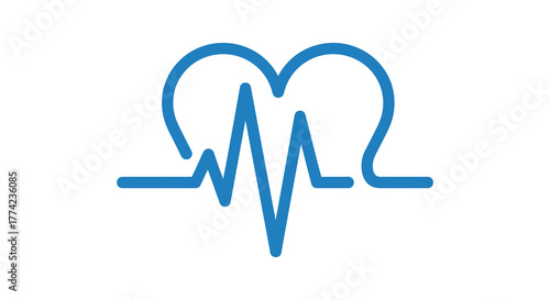 Abstract blue heart shape with electrocardiogram line silhouette