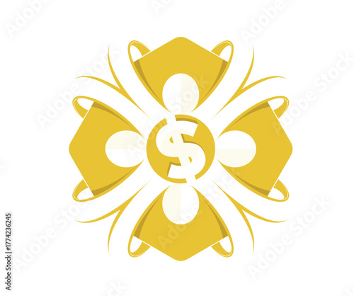 Abstract Gold Flower Medal Design And Dollar Icon