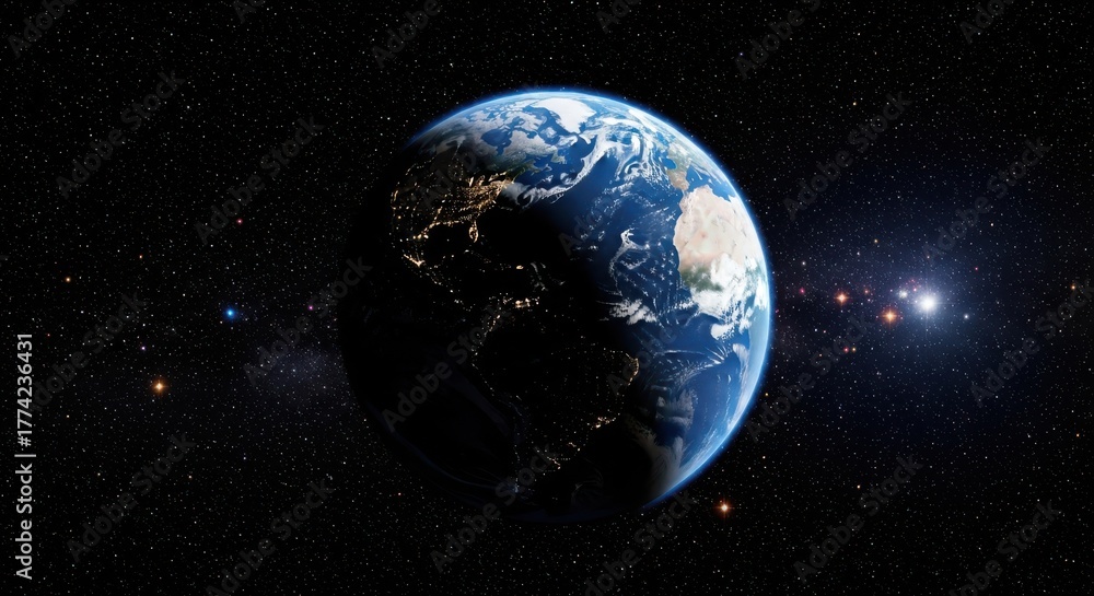 Obraz premium Earth visualization, a planetary perspective surrounded by space, stars