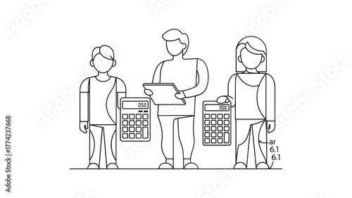 Three people with calculators and clipboard