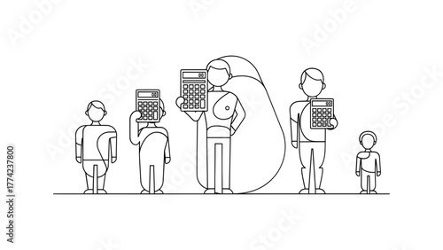Group of people of different sizes holding calculators