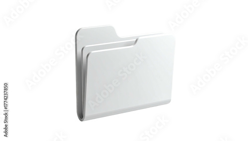 A 3D-rendered, empty, white file folder icon, with a slight drop shadow